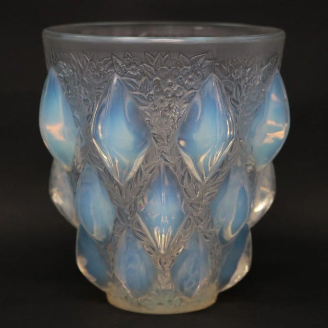 Rene Lalique Opalescent Glass 'Rampillon' Vase. This pattern features deeply embossed diamond shapes, surrounded by...