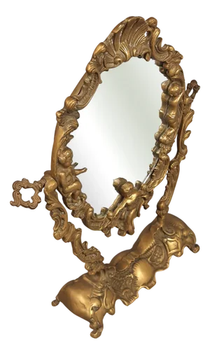 Victorian Style Brass Tabletop Tilting Mirror with Reliefs, 1960s