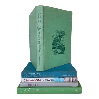 Vintage Children’s Book Collection in Shades of Aqua & Jade/Set of 5 For Sale