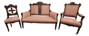 Antique American Victorian Eastlake Carved Walnut 3-Piece Parlor Suite