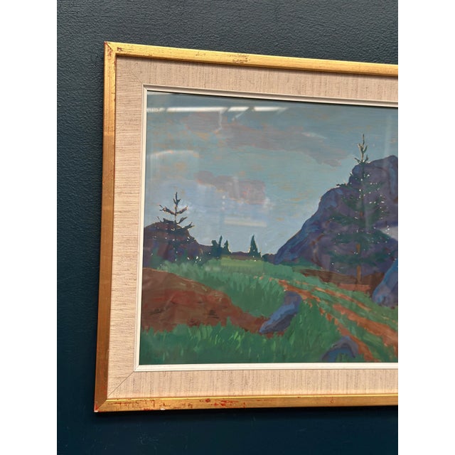 Original Swedish Gouache – “Landscape” by Willy Lindeberg – Signed – Vintage & Framed – 54.5 × 41.5 cm (21.5" × 16.3")...