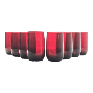 1980s Anchor Hocking “Roly Poly Royal Ruby” 8 Small Juice Tumbler Glasses