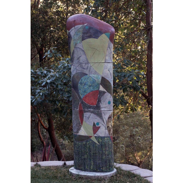 Contemporary "Forest Murmurs" by Michael Gustavson, Large Raku Ceramic Column Sculpture, Purple Teal and Earth, Contemporary California Art, Vibrant Colors For Sale - Image 3 of 6