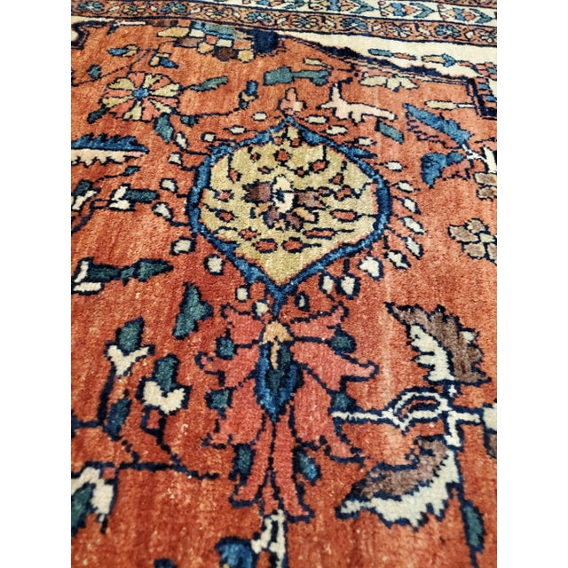 19th Century Antique Farahan Sarouk Carpet, Handmade Oriental Rug, Red, Navy For Sale - Image 12 of 13
