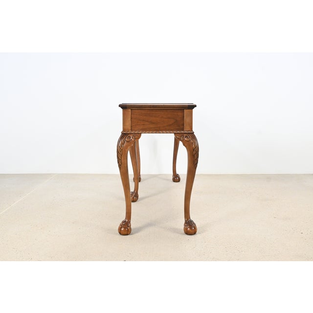 Baker Furniture Chippendale Style Console Table in Banded Cherry With Burled Drawer Fronts For Sale - Image 10 of 13