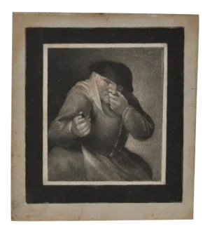 18th Century Miniature Graphite Portrait of a Man With Snuff