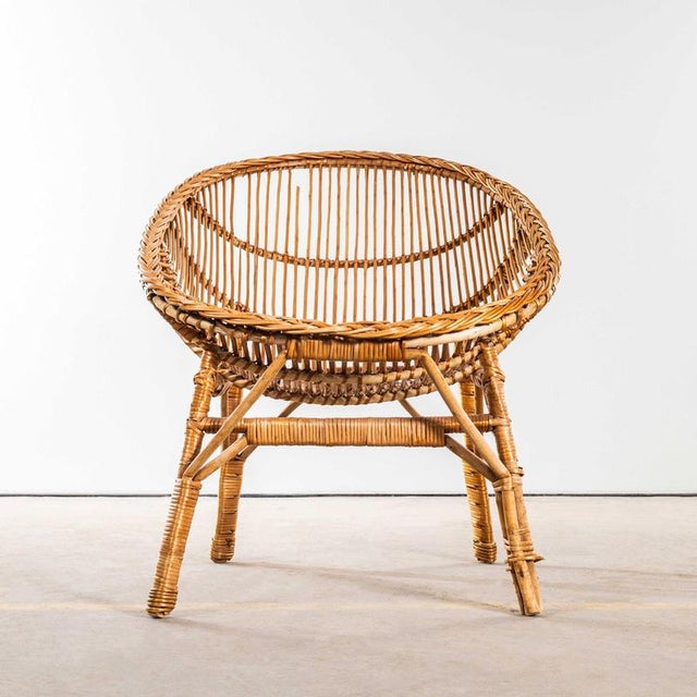 French Rattan Dish Armchair, 1960s For Sale - Image 6 of 9