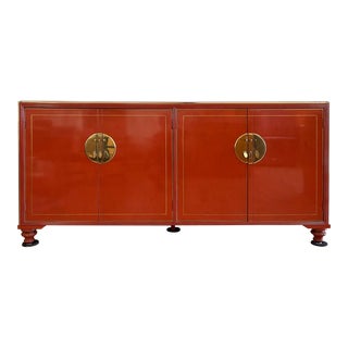 1950s Baker Furniture Far East Collection Fire Orange Sideboard For Sale