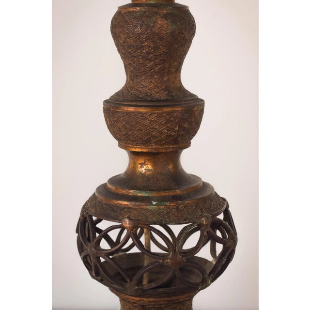 Oriental Style Patinated Brass Lamp Stand For Sale - Image 3 of 10