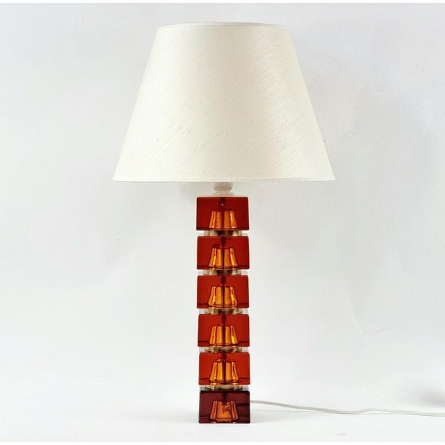 Stunning mid century modern scandinavian art glass & brass table lamp designed by the legendary swedish artist carl...