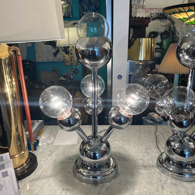 1970s Vintage 1970s Atomic Chrome Lamps a Pair For Sale - Image 5 of 12