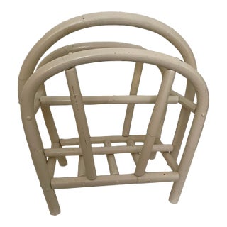 1970s Mid Century Style Modern Bent Bamboo and Rattan Magazine Rack For Sale