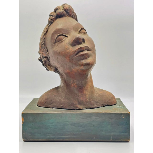 1970s Katherine Kadell Clay Bust Sculpture Female Portrait, Los Angeles Modern Art For Sale - Image 9 of 18