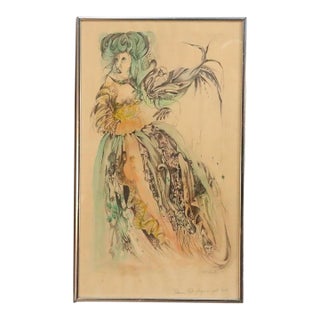1960s Surrealist Watercolor Drawing “Demons That Plague a Great Lady” by Guenther For Sale