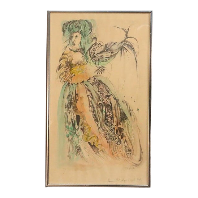 1960s Surrealist Watercolor Drawing “Demons That Plague a Great Lady” by Guenther For Sale