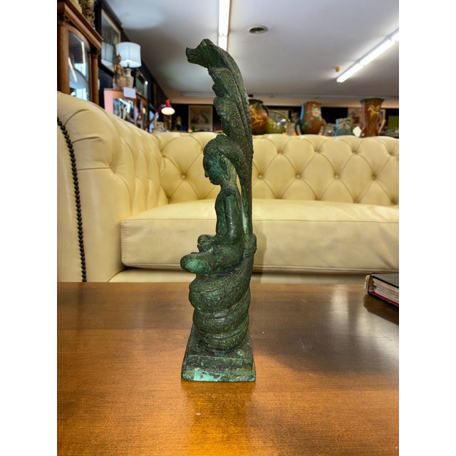 Khmer Bronze Naga Enthroned Buddha, 13th Century, Bayon Period For Sale - Image 4 of 14
