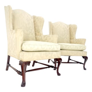 Pair of Hickory c1960s Very fine Mahogany Queen Ann Bases Arm Wingback Chairs For Sale