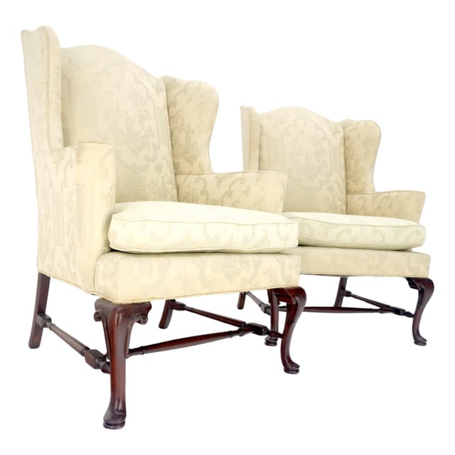 Pair of Hickory c1960s Very fine Mahogany Queen Ann Bases Arm Wingback Chairs For Sale