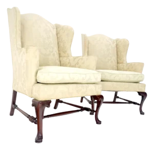 Pair of Hickory c1960s Very fine Mahogany Queen Ann Bases Arm Wingback Chairs