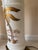 Mid 20th Century Hollywood Regency Midcentury Gold and White Hand Painted Opaline Palm Tree Table Lamps - a Pair For Sale - Image 10 of 11