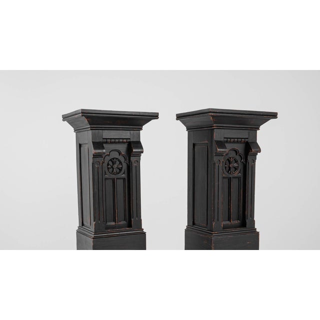 19th Century French Wooden Black Patinated Pedestals - A Pair For Sale In Greensboro - Image 6 of 18