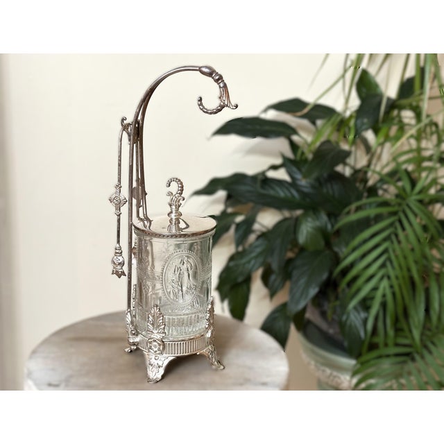 Antique Victorian James W. Tufts silver-plated pickle castor, No. 3614, with pressed glass liner, fitted lid, ornate...