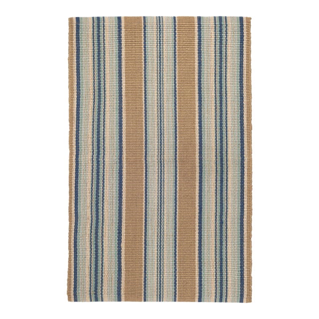 Dash & Albert by Annie Selke Blue Heron Stripe Indoor/Outdoor Rug, 9' 6" x 13' 6" For Sale