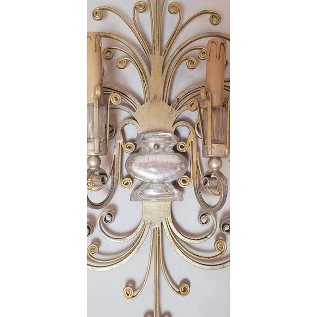 Wrought Iron and Silver Wall Lamp from Maison Baguès, 1950, Set of 2 For Sale - Image 6 of 10
