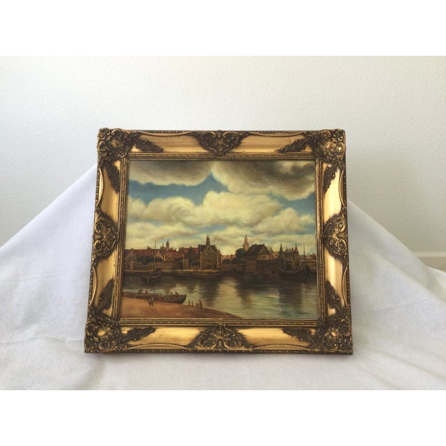 Likely early 20th century, hand painted, signed c. Matzon, Italian oil on canvas painting featuring a harbor scene in the...