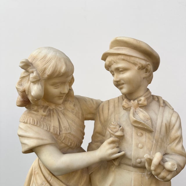 Eugenio Battiglia, Sculpture Childrens Couple, 1890s, Alabaster For Sale - Image 14 of 18