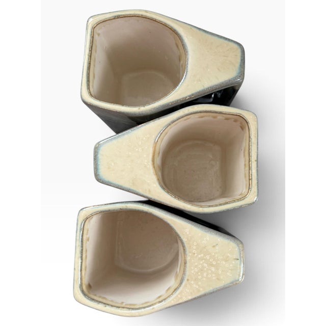 Vintage Mid-Century Modern Geometric Drip Glaze Stoneware Mugs, Set of 3 For Sale - Image 4 of 5