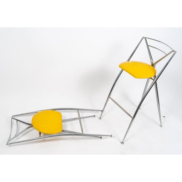 Metal Stools in Chromed Metal and Skai, 1980s, Set of 2 For Sale - Image 7 of 8