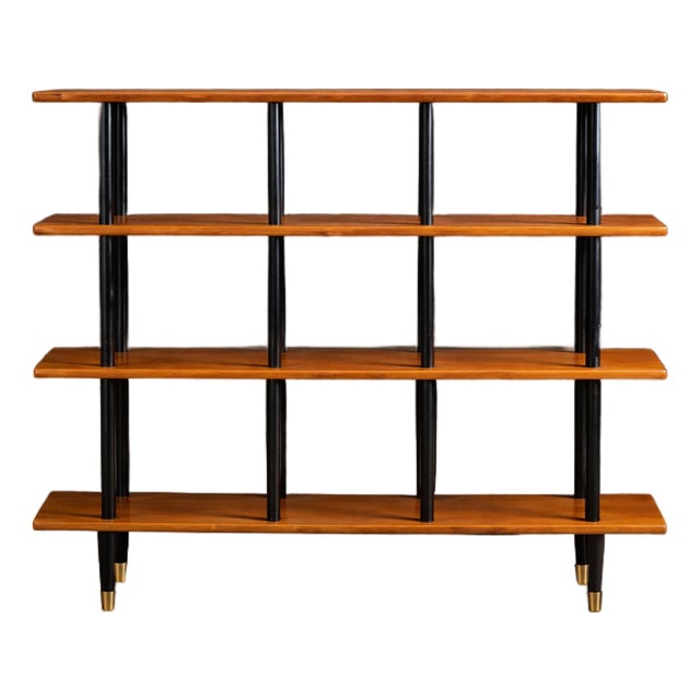 Brazilian Modernist Bookshelf in Ebonized Pau Marfim with Bronze Sabots — Móveis Valério, Brazil, 1950s - Lot 687 For Sale