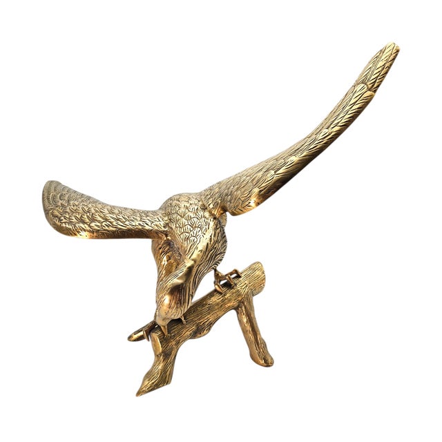 Large Vintage Brass Eagle Landing on Branch Sculpture — 24" Wingspan For Sale - Image 10 of 17