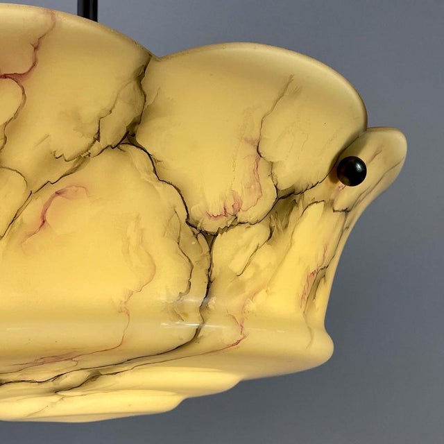 Brown Art Deco Marbled Opaline & Brass Semi Flush Mount, Sweden, 1930s For Sale - Image 8 of 16