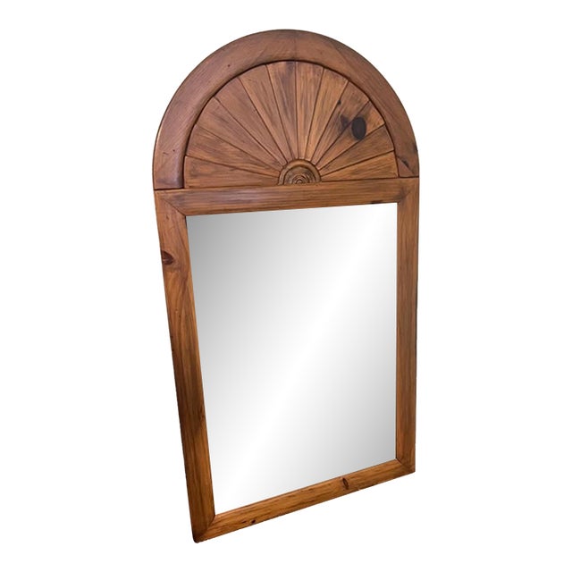 Vintage 90s Ethan Allen Wood Fan Accent Mirror Rectangular For Sale