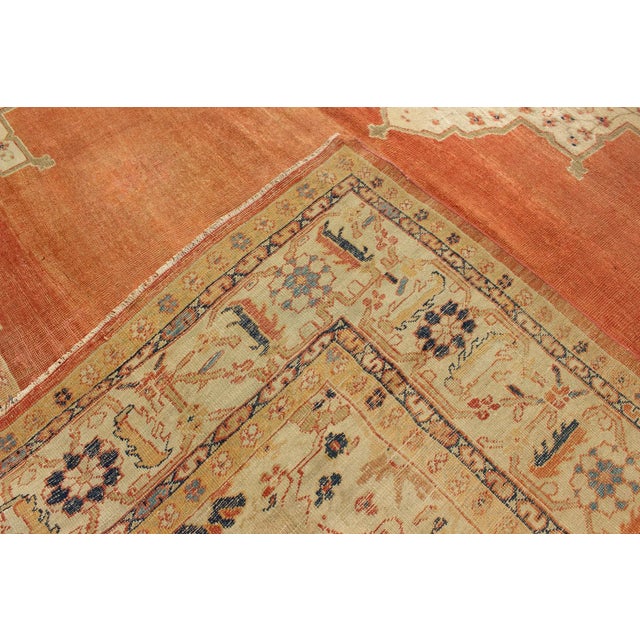 Antique Ziegler Sultanabad Rug in Soft Orange Background, Ivory and Pops of Navy Blue For Sale - Image 9 of 10