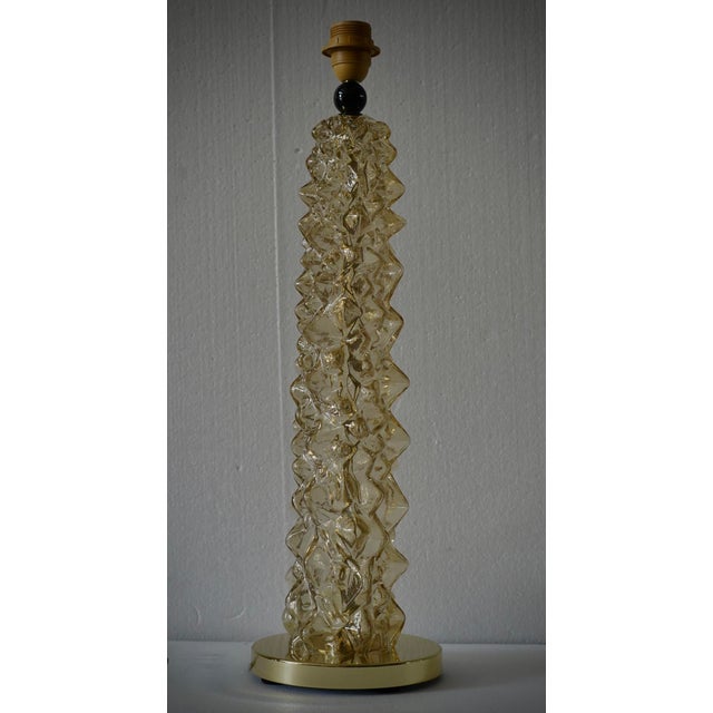 Gold Mid-Century Murano Art Glass Amber Color and Brass Table Lamp For Sale - Image 8 of 9