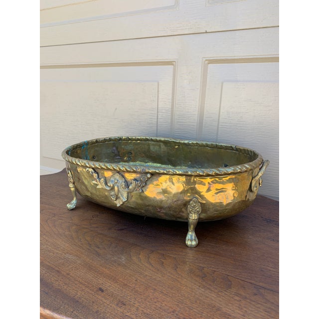 French Country English Country Brass Oval Cachepot With Paw Feet For Sale - Image 3 of 11