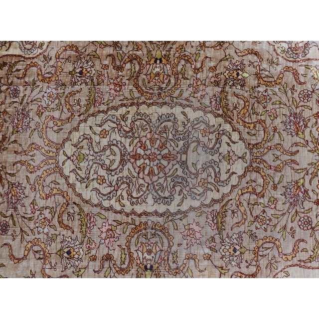 Antique Turkish Silk Hereke Rug With Floral Medallion Design and Ivory Field For Sale - Image 4 of 14