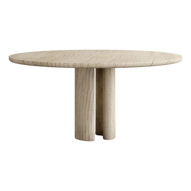 Roman Dining Table III in Bianco Alabastrino Travertine by Paloma Editions For Sale