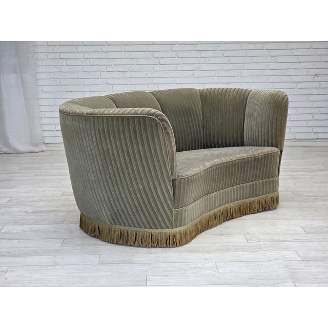 Danish 2-Seater Curved Sofa in Furniture Velour and Beech Wood, 1960s For Sale - Image 17 of 18