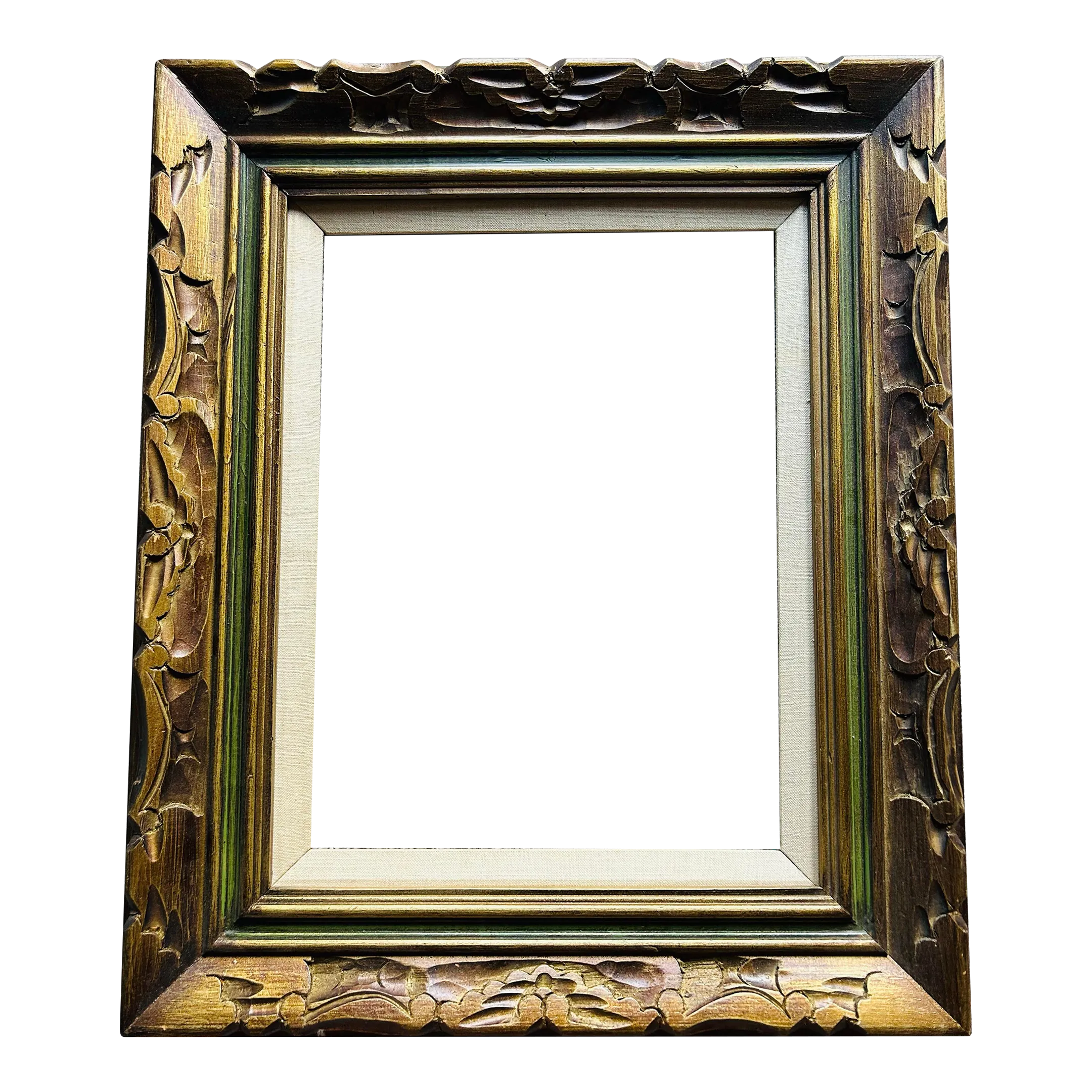 Vintage Mid Century Gold & Green Carved Wood Frame for 12” X 16