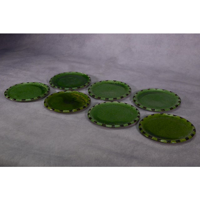 Enamelled Stoneware Dessert Plates by Suzanne Ramié for Madoura, 1950s, Set of 7 For Sale - Image 11 of 11