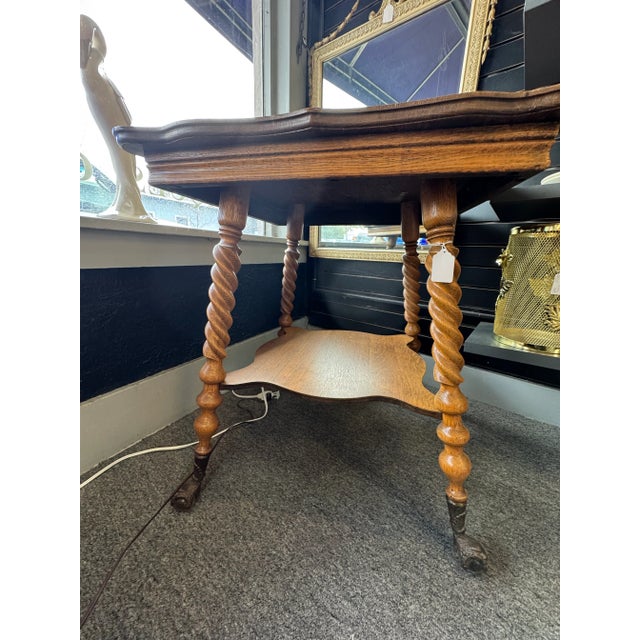 Gothic Antique Barley Twist Leg, Quarter Sawn Oak Entry or Parlor Table For Sale - Image 3 of 12