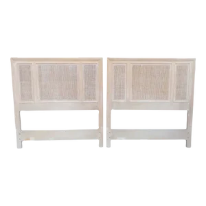 1980s Vintage Cane Wood White Washed Coastal Twin Size Headboard by Drexel- a Pair