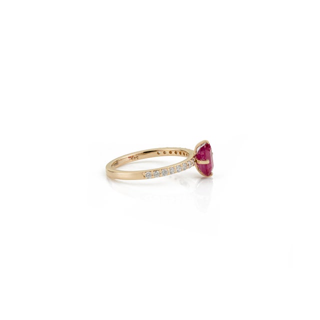 Metal 1.33ct Emerald Cut Ruby Solitaire Ring With Pave Diamonds in 14k Gold Size 5.5 For Sale - Image 7 of 17