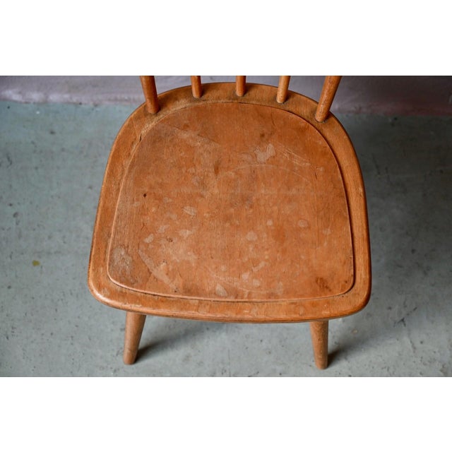 Vintage Wooden Childrens Chair with Slatted Legs and Compass Design, 1960s For Sale - Image 4 of 10