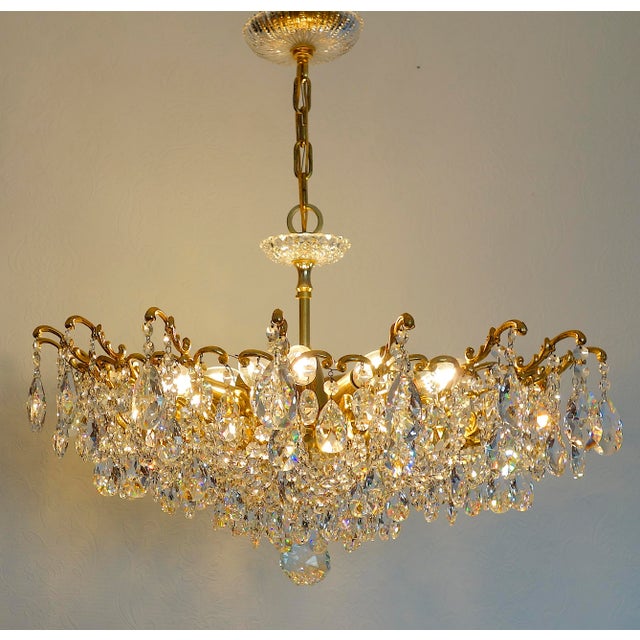 Antique Palwa Brass Lead Crystal Chandelier from Palwa, 1950s For Sale - Image 13 of 17