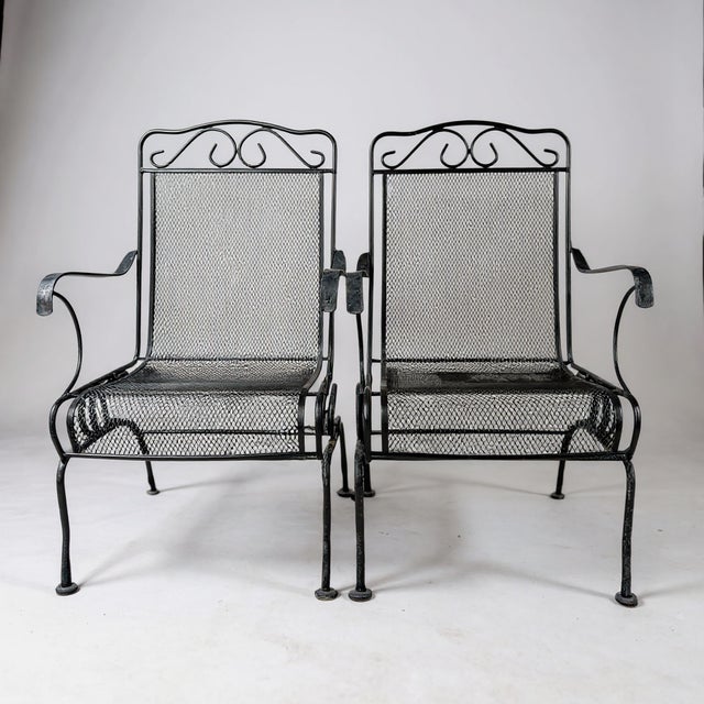 Vintage 1990s Hi-Back Black Cast Iron Mesh Coil Sprung Rocking Arm Chairs - Set of 6 For Sale In Palm Springs - Image 6 of 9